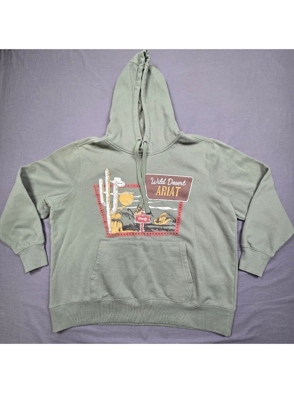 Ariat Womens 1X Hoodie Sage Green Wild Desert Howdy Cotton Blend Soft Pullover